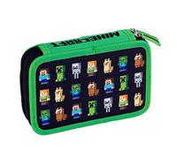 Single Pencil Case Without Equipment, 2 Flaps MINECRAFT, Black/Green, Standard Size, Video Game Design