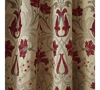 SINGLE PENCIL PLEAT THERMAL DOOR CURTAIN PANEL LIGHT GOLD with Red Chenille details 66" x 84" drop~168 x 214 cm SUPER THICK HEAVY WEIGHT PERIOD STYLE TAPESTRY.(One single panel-ONLY ONE WILL BE SENT)