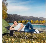 Single Person Folding Camping Cot Portable Camp Sleeping Bed w/ Carry Bag Outsunny Blue One Size