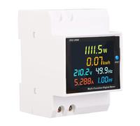 Single Phase Digital Energy Meter for Din Rail - 6 In 1 Multimeter Measuring AC Voltage Current Power Factor Frequency and Electricity Usage - LCD Color Display with PC Flame