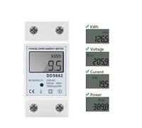 Single Phase LCD Digital Meter Reset Zero kWh Voltage Current Power Consumption Counter Wattmeter 220V Din Rail(DDS662,220V)
