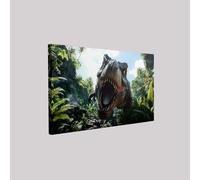 Single Piece Dinosaur Forest Canvas Wall Art 50 x 40 cm Framed Green Poster Print Ready to Hang for Dining Room Bedroom Office
