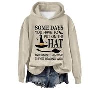 Single Piece Hoodie Women's Halloween Hoodie for Women, Oversized with Letter Print, Loose Fit, Trendy Hooded Neck Shirts, Mountain Man Hoodie Women, beige, XXL