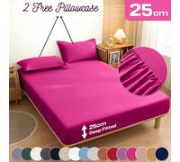 (Single, Pink) 3 Piece Fitted Sheet Set Bed Sheets & Pillowcases