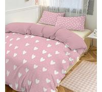 Single Pink Duvet Cover Set 135x200 cm - Reversible Microfiber White Heart Shape Polka Dots Quilt Cover with Zipper Closure, Ultrasoft Hypoallergenic Cute Romantic Bedding Set with 1 Pillowcases
