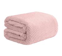(Single, Pink) Luxury Popcorn Waffle Throw Warm Fleece Blanket