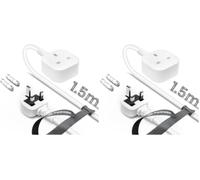 Single Plug Extension Lead 1.5m, 1 Gang Single Socket Extension Lead Surge Protected, 13amp 250V 3kw UK 3 Pin Fused Mains for Tumble Dryer, Rubber, Tough and Fireproof, White (Pack of 2)