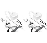 Single Plug Extension Lead 2m, 1 Gang Single Socket Extension Lead Surge Protected, 13amp 250V 3kw UK 3 Pin Fused Mains for Tumble Dryer, Rubber, Tough and Fireproof, White (Pack of 2)