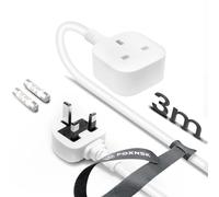 Single Plug Extension Lead 3m, 1 Gang Single Socket Extension Lead Surge Protected, 13amp 250V 3kw UK 3 Pin Fused Mains for Tumble Dryer, Rubber, Tough and Fireproof, White