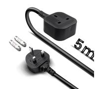 Single Plug Extension Lead 5m, 1 Gang Socket Surge Protection with 2 Replacement Fuses, 13a 3kw 230V for Outdoor Garden, Black