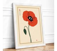 Single Poppy Bloom Botanical Framed Wall Art Print A3 (42×29.7cm) White, Wall Decor for Living Room, Bedroom, Office & Home, Ready to Hang, Art Gift