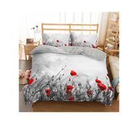 (Single) Poppy Flowers Gray Duvet Quilt Cover Double Bedding Set Pillowcase