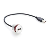 Single Port USB 2.0 Male to Female Flush Mount Extension Cable Aluminium USB A Round Dash Panel Mount Pass Through Converter Extender Cord for Car Motorcycle Boat Dashboard(0.3M/1FT) (USB 2.0)