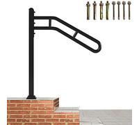 Single Post Handrail for Outdoor 1-3 Steps, Metal Hand Rails for Outdoor Steps, Floor Mounted Stair Railing, Sturdy U-Shaped Post Grab Rails with 2 Anti-Skid Crossbar for Garage, 32" L x 35.8" H