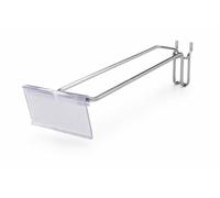 Single Prong Pegboard Hook with Overhead Price Arm & Price Holder - Chrome Steel Retail Display Hook with Detachable Rubber Stopper | Pegboard & Slatwall Compatible (10)