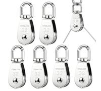 Single Pulley Block 304 Stainless Steel Single Wheel Wire Towing Wheel 360 Degrees Swivel Pulley Hook Pulley Roller Smooth Lifting & Towing Solution for Garage, Garden, Boat, Home Use (6Pcs M32)
