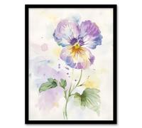 Single Purple Pansy Simple Floral Watercolour Framed Art Print Artery8 Purple A4