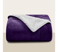 (Single, Purple) Sherpa Blanket Thick Soft Reversible Winter Warm Throw - 480 GSM Mink Fleece Sofa Bed Travel Blanket