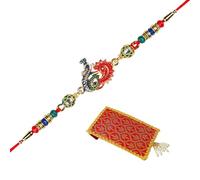 Single Rakhi for Brother Thread for Bhabhi Bhaiya and veera Peacock Design Set Dora Bracelet with gift Pack in Red Bag for Brother Sister Indian Traditional Festival