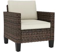 Single Rattan Garden Armchair With Cushions Deep Seat Light Grey Outsunny