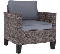 Single Rattan Garden Armchair With Cushions Deep Seat Light Grey Outsunny