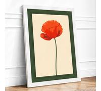 Single Red Poppy Botanical Framed Wall Art Print A3 (42×29.7cm) White, Wall Decor for Living Room, Bedroom, Office & Home, Ready to Hang, Art Gift