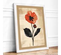 Single Red Poppy Botanical Framed Wall Art Print A4 (29.7×21cm) White, Wall Decor for Living Room, Bedroom, Office & Home, Ready to Hang, Art Gift