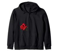 Single Red Rose Botanical Floral Graphic Zip Hoodie