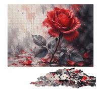 Single Red Rose Watercolor Classic Wooden Puzzle for Adults, 500 Pieces | Puzzle for Adults: screen-free New Year present, solo or shared puzzle time.