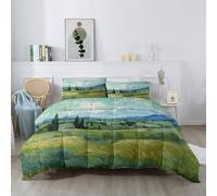 Single Reversible Comforter 7.5 Tog, Classic Art Pastoral Wheat Field Scenery Multicoloured Coverless Duvet 135 x 200 cm - Easy Care All-Season Bedding for Camping, RV and Travel