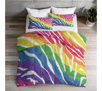 Single Reversible Comforter 7.5 Tog, Minimalist Fashion Animal Print Zebra Pattern Multicoloured Coverless Duvet 135 x 200 cm - Easy Care All-Season Bedding for Camping, RV and Travel