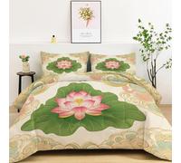 Single Reversible Coverless Duvet, Soft Cosy All Seasons Traditional Flowers Leaves Cloud Patterns Comforter - Lightweight Machine Washable Gold Quilt Bedding Set 135 x 200 cm with 2 Pillowcases