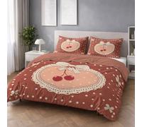Single Reversible Duvet Cover Set 135 x 200 cm Light Red - Brushed Microfibre Quilt Cover Bedding Set with Zipper Closure, Ultra Soft & Breathable, Easy Care, Polka Dot Heart Cherry