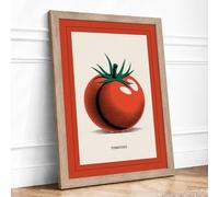 Single Ripe Tomato Vintage Framed Wall Art Print A1 (84.1×59.4cm) Oak, Wall Decor for Living Room, Bedroom, Office & Home, Ready to Hang, Art Gift