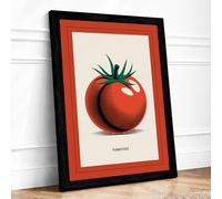 Single Ripe Tomato Vintage Framed Wall Art Print A2 (59.4×42cm) Black, Wall Decor for Living Room, Bedroom, Office & Home, Ready to Hang, Art Gift