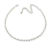 Single Row Clear Crystal Choker Necklace/Silver Tone Metal/30cm L/ 11cm Ext