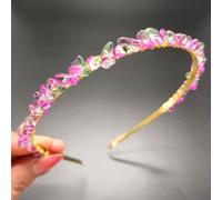 Single Row Crystal Headband, Metal Headbands, Hair Bands, Hair Accessories with Natural Stones, Headband, Gemstone Hair Accessories, Headpiece for Women, Girls, Light Pink