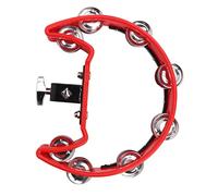 Single Row Metal Jingle Bells Tambourine, Handheld Percussion Drum Instrument with Locking Bracket, Stainless Steel Bells for Kids and Adults, Low - Noise Polymer Edge, Red