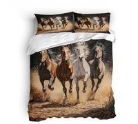 Single Running Horse Bedding Set Ultra-Soft Microfiber Duvet Cover Set 3Pcs - 135x200cm + 2 Pillowcases 50x75cm - Animal 3D Printed Design with Zip Closure & Corner Ties