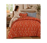 (Single, Rust Flower) Luxury Floral Printed Duvet Cover Set | Reversible Designer Bedding | Matching Pillowcases | Hotel Quality