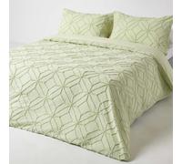 (Single, Sage Green) Diamond Cotton Tufted Duvet Cover Set