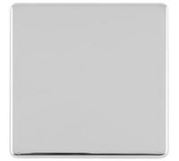 Single SCREWLESS Polished Chrome Blanking Plate Round Edged Wall Box Hole Cover - Wiring Outlet Cable Tidy