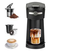 Single Serve K Cup Coffee Maker, 2 in 1 Machine, 6-14 oz Brew Sizes, Auto Shut-off and Reusable Filter, Uses Coffee Pods, Ground Coffee and Loose Leaf Tea,