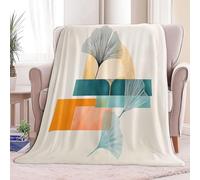 Single Sherpa Fleece Blanket Abstract Ginkgo Leaf Geometric Pattern Cream, Non-Shedding, All-season blanket, Cozy Throw for Couch Sofa or Bed - Ideal for Adults Kids Room Décor Gift