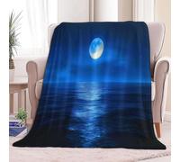 Single Sherpa Fleece Blanket Night Sky Moon Sea Dark Blue, Non-Shedding, All-season blanket, Cozy Throw for Couch Sofa or Bed - Ideal for Adults Kids Room Décor Gift