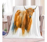 Single Sherpa Fleece Blanket Watercolor Animal Highland Cattle White, Non-Shedding, All-season blanket, Cozy Throw for Couch Sofa or Bed - Ideal for Adults Kids Room Décor Gift
