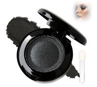 Single Shimmer Eyeshadow - Long-lasting Waterproof Pressed Powder with High Pigment & Shimmer Finish, Includes Brush & Mirror for Day Night Makeup (2#Midnight Black)