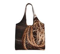 Single-shoulder Canvas Bag, Canvas Tote for Women,Shoulder Handbags Grocery Bag,American West Rodeo Cowboy Straw Hat Traditional Western Ranching Rope Old Wood Ranch Barn