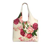 Single-shoulder Canvas Bag, Canvas Tote for Women,Shoulder Handbags Grocery Bag,Pink Roses