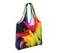 Single-shoulder Canvas Bag, Canvas Tote for Women,Shoulder Handbags Grocery Bag,Rainbow Petal Roses